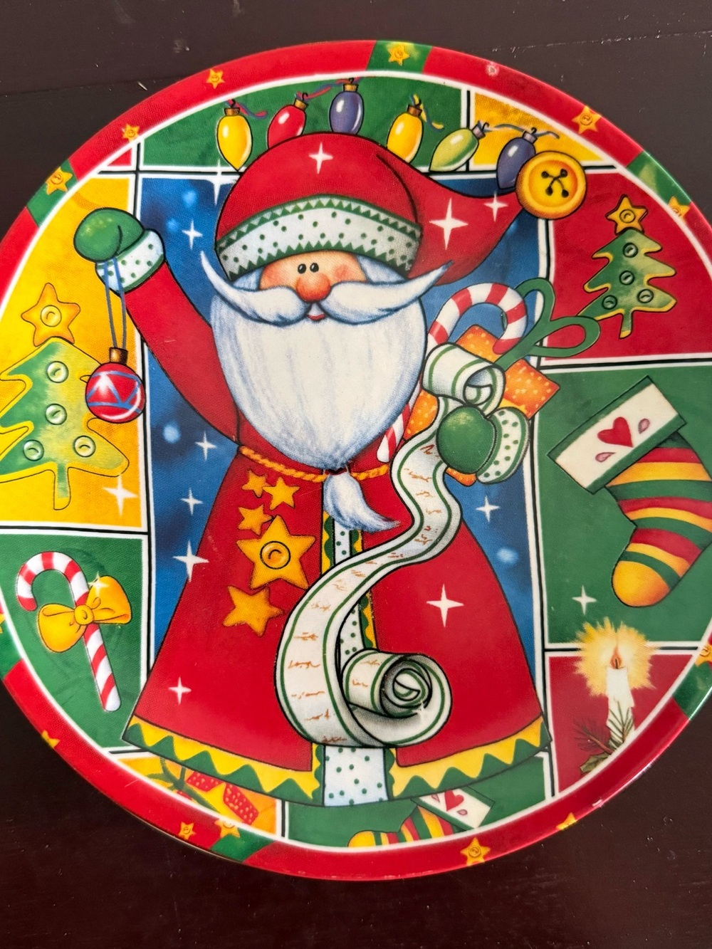 Festive Santa Holiday Serving Plate - Red Green